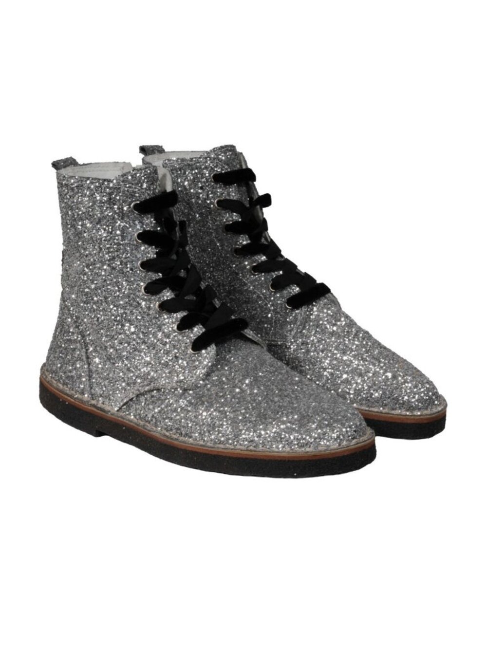 Golden Goose Womens Glitter Crepe Sole Ankle Boots Size US 10 IT 40 Silver Black